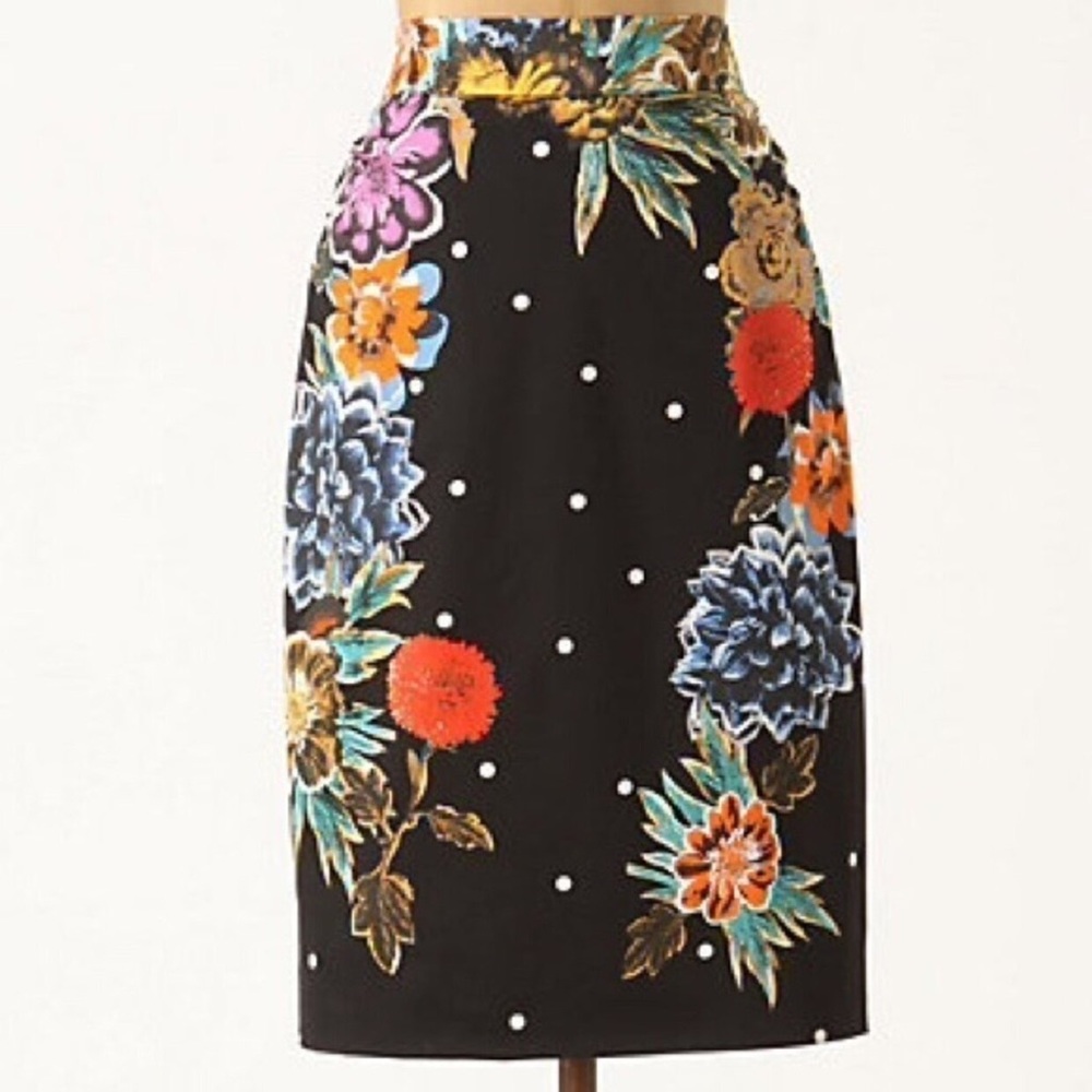Baraschi black floral pencil Anthropologie skirt